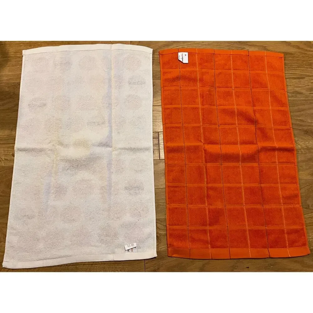 Happy Halloween 100% Cotton Dish Hand Tea Towels Orange White Pumpkins